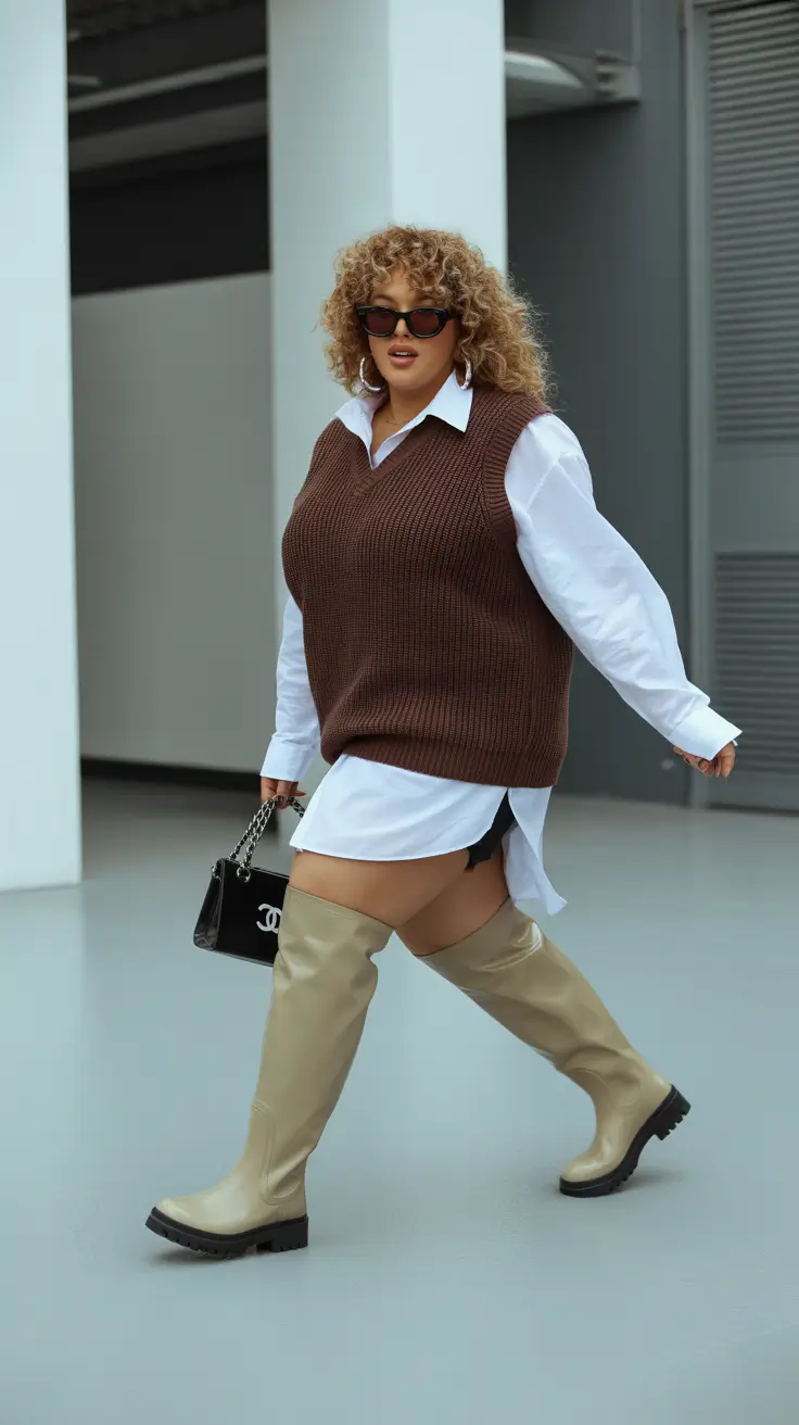 plus size winter outfits 2025-2026 Preppy Layers with Edge