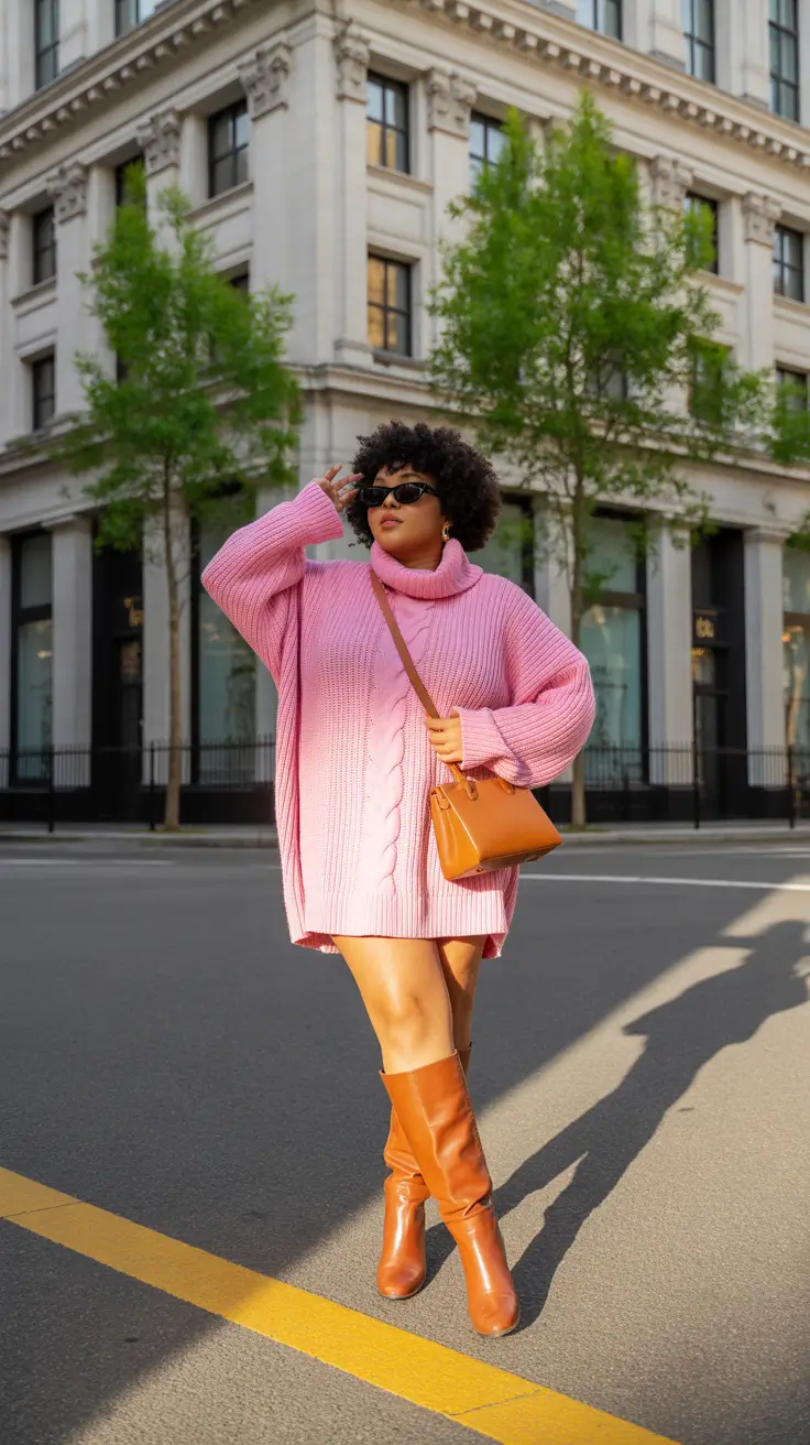 plus size winter outfits 2025-2026 Playful Pink Knit Dress