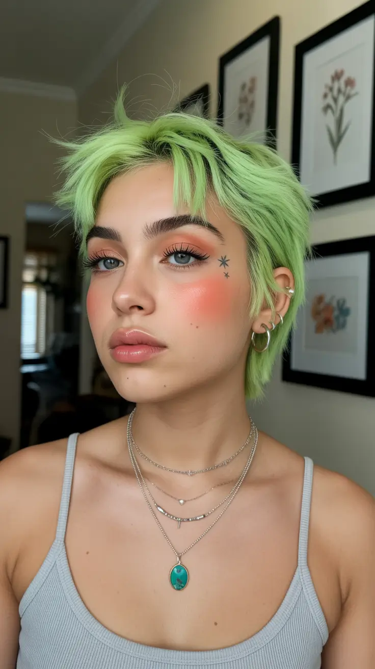 short winter haircuts 2025-2026 Pastel Green Wolf Crop