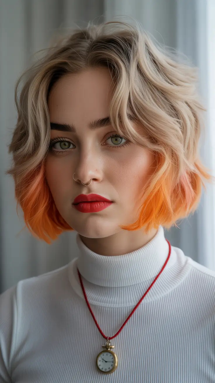 short winter haircuts 2025-2026 Two-Tone Flame Bob