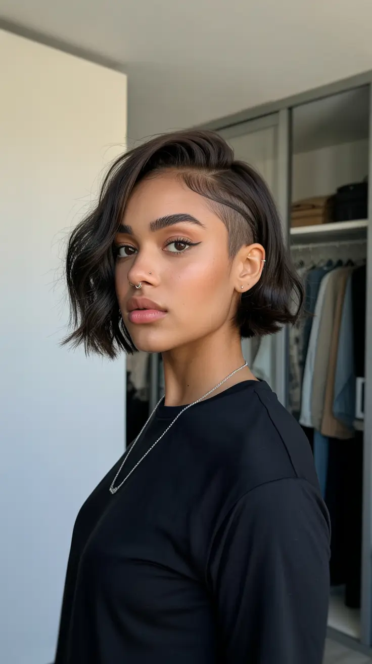 short winter haircuts 2025-2026 Edgy Undercut Bob
