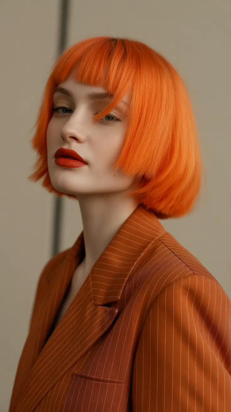 short winter haircuts 2025-2026 Fiery Chic Bob with Bangs