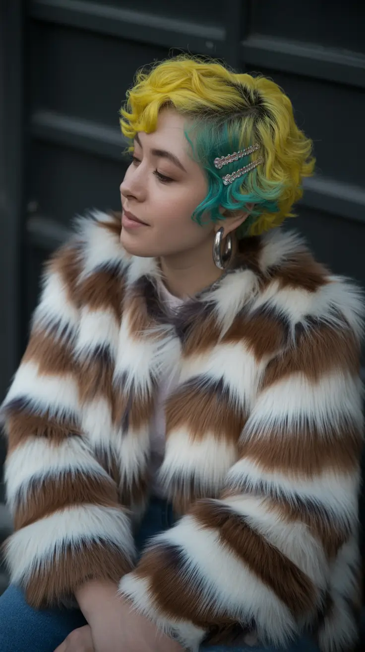 short winter haircuts 2025-2026 Two-Tone Retro Curl