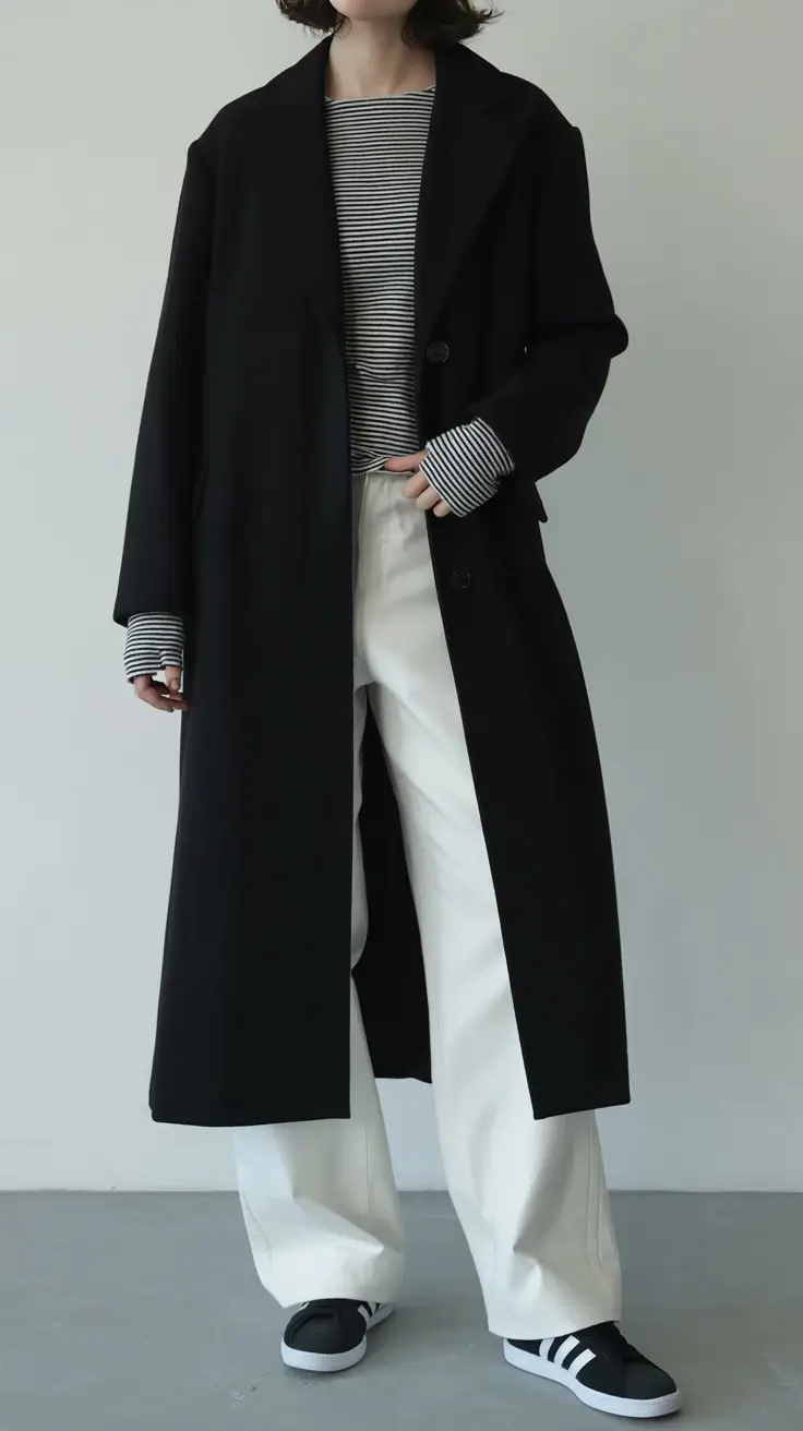 winter office outfits 2025-2026 Monochrome Casual with a Cool Edge