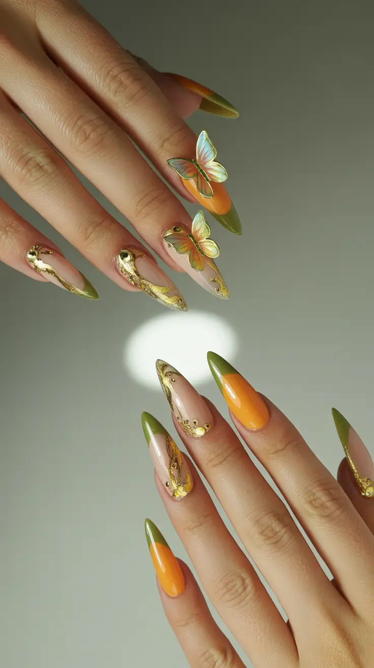 Fall-Winter-Nails-Botanical-Fantasy-with-Butterflies-and-Gold