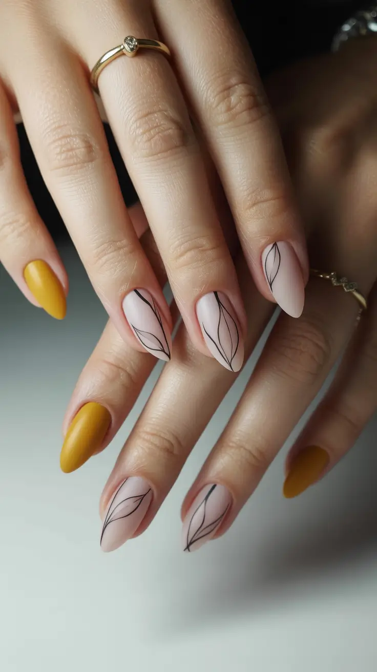 Fall-Winter-Nails-Soft-Mustard-and-Matte-Line-Art