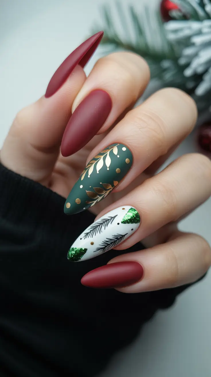 fall-winter-nails-2025-2026-Holiday-Pine-Mulled-Wine-Vibes
