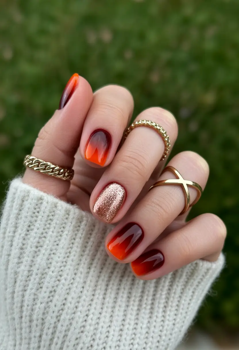 Fall glitter nails 2025 Burnt Orange Fade with Sparkle