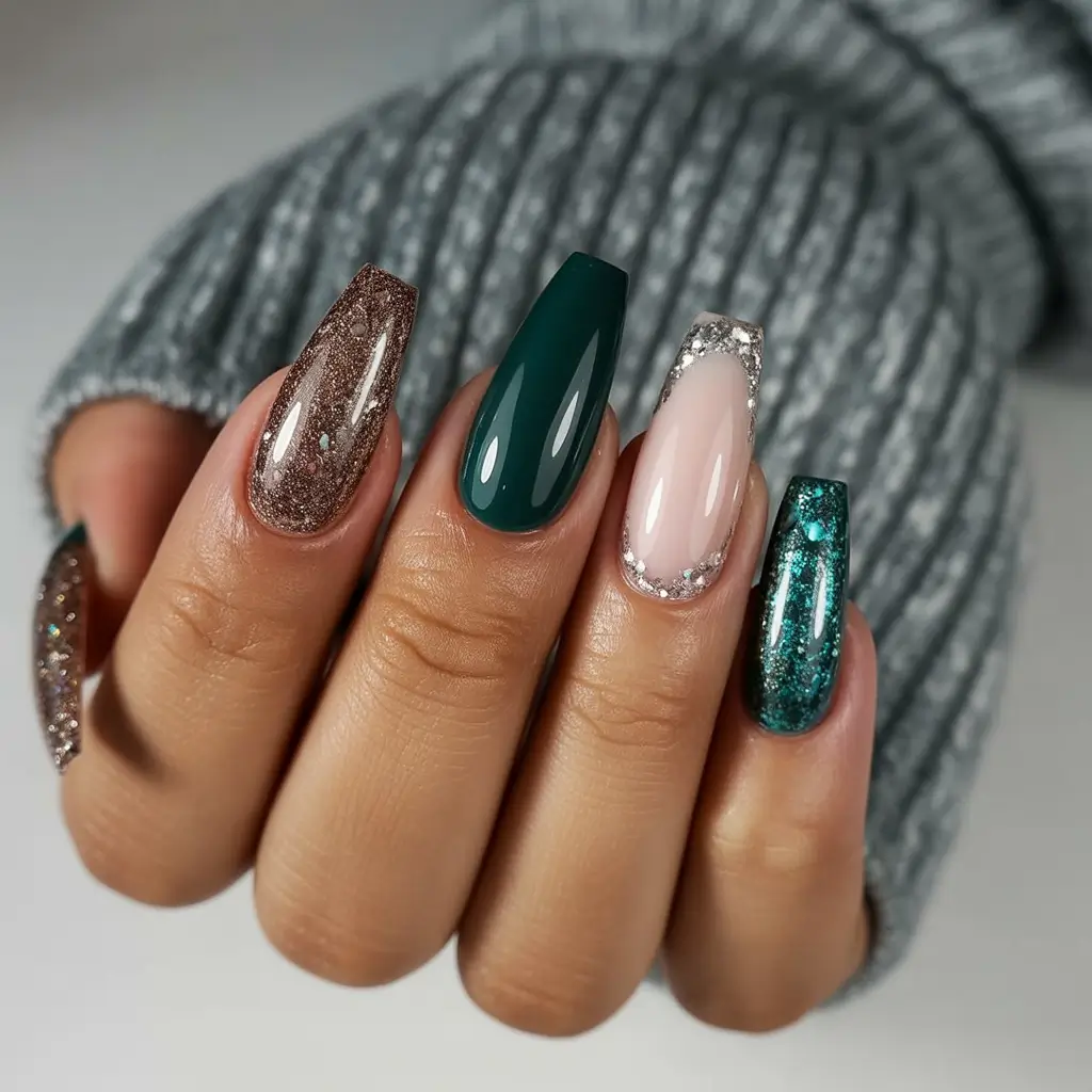 Trendy Fall Glitter Nails 2025 Emerald Sparkle Fusion