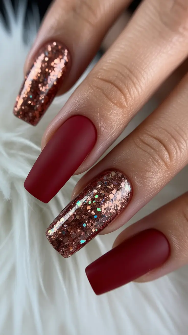 Trendy Fall Glitter Nails 2025 Crimson Glitter Elegance