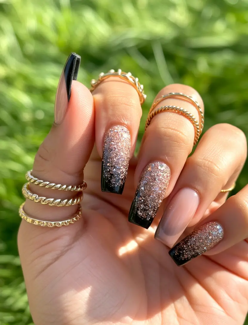 Trendy Fall Glitter Nails 2025 Glitter Fade French Tips