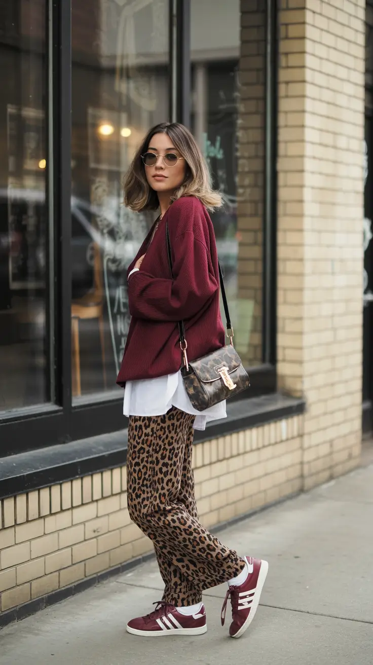 winter fashion outfits 2025-2026 Street-Ready: Bold Prints & Burgundy Vibes