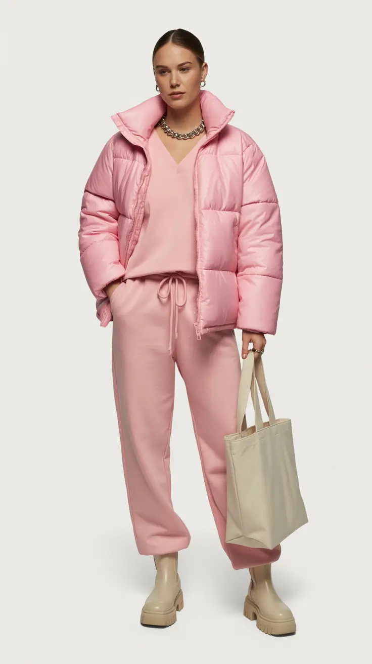 winter fashion outfits 2025-2026 Monochrome Cozy in Cotton Candy Pink