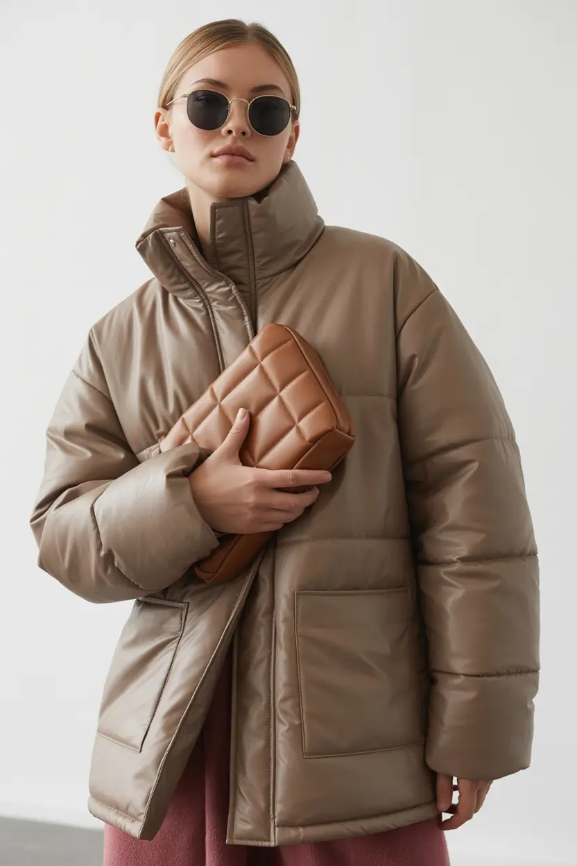 trendy winter outfits 2025/2026 Futuristic Puff Meets Soft Luxe