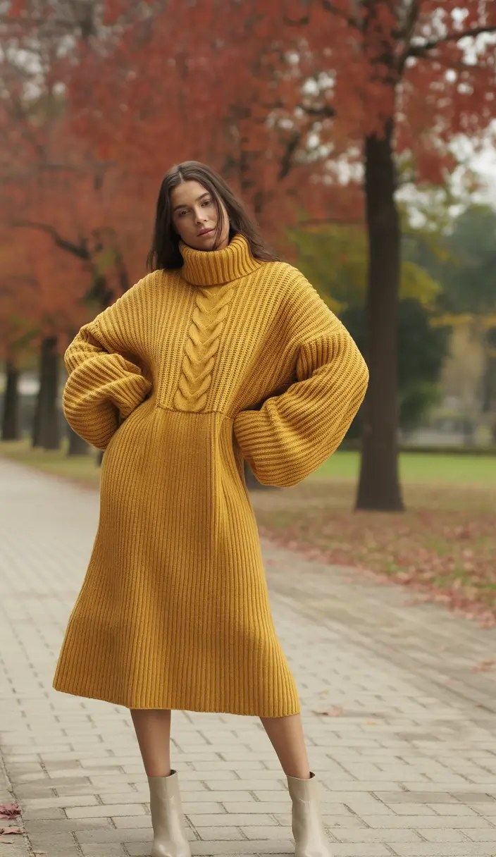 trendy winter outfits 2025/2026 Chunky Knit Romance in Mustard