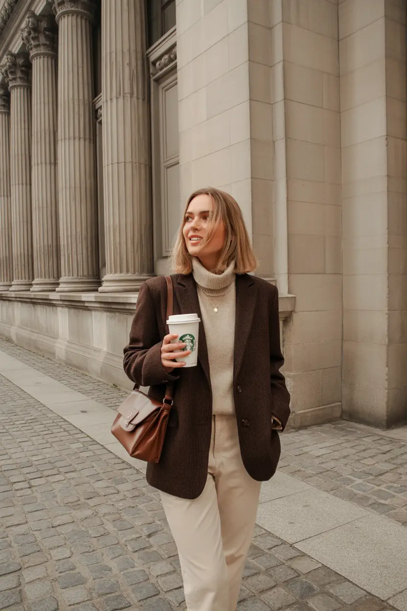 trendy winter outfits 2025/2026 Coffee Run in Classic Neutrals