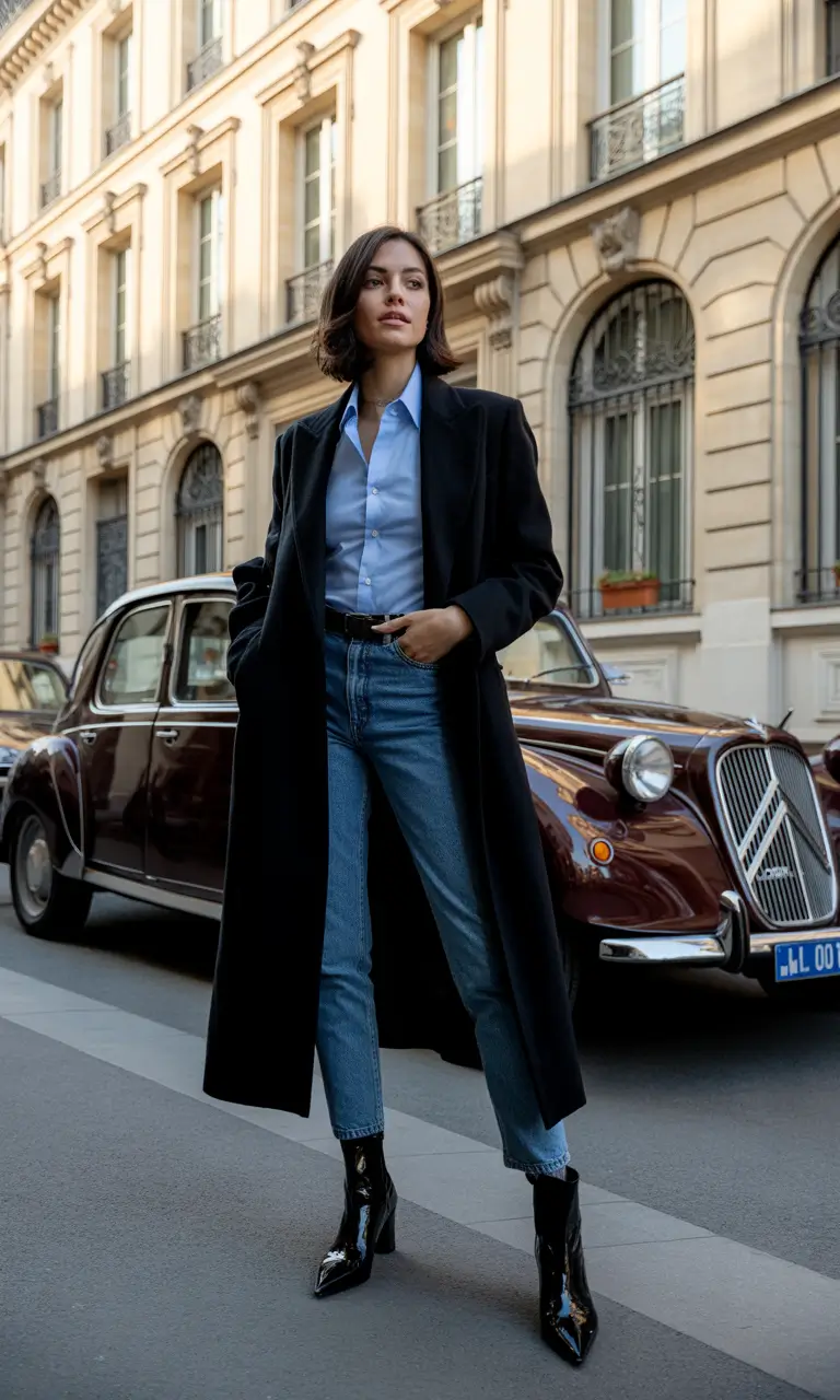 trendy winter outfits 2025/2026 Parisian Edge With a Pop of Power