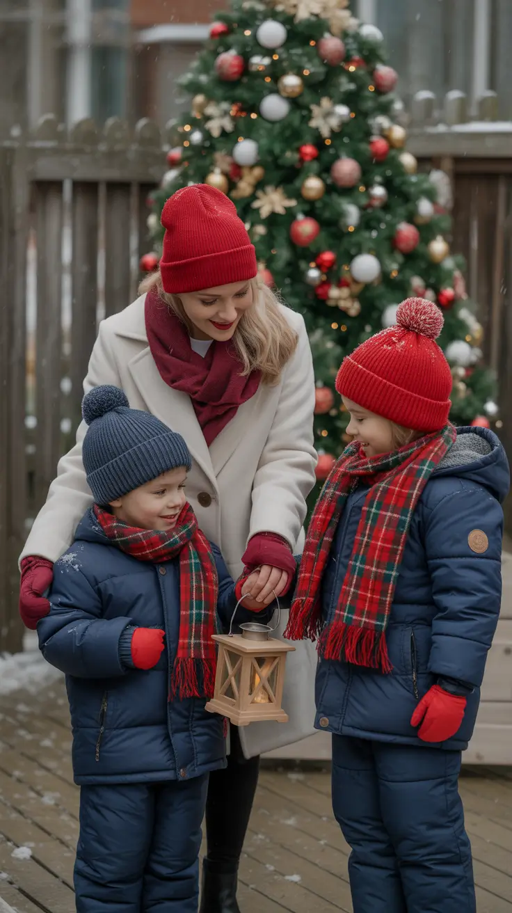 winter family photo outfits 2025-2026 holiday pops in navy and red