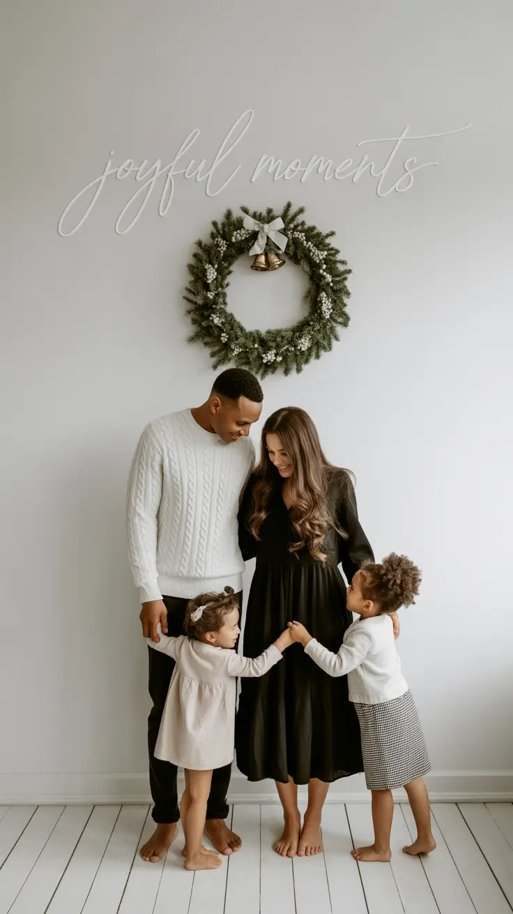winter family photo outfits 2025-2026 Minimalist Indoor Joy