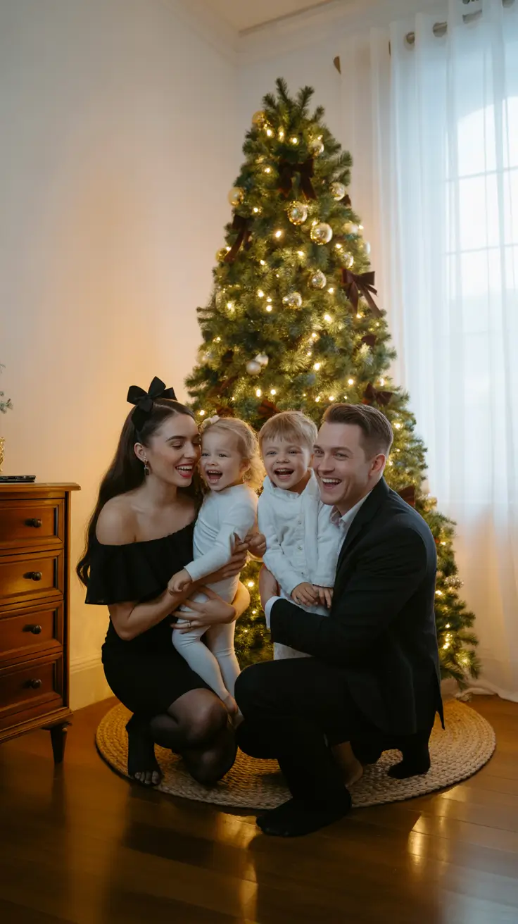 winter family photo outfits 2025-2026 Black Tie Meets Family Joy