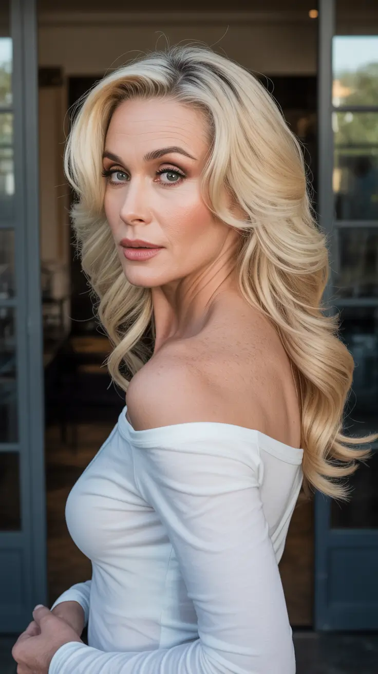 winter hairstyles and color for women over 50 2025-2026 Layered Blonde Flow