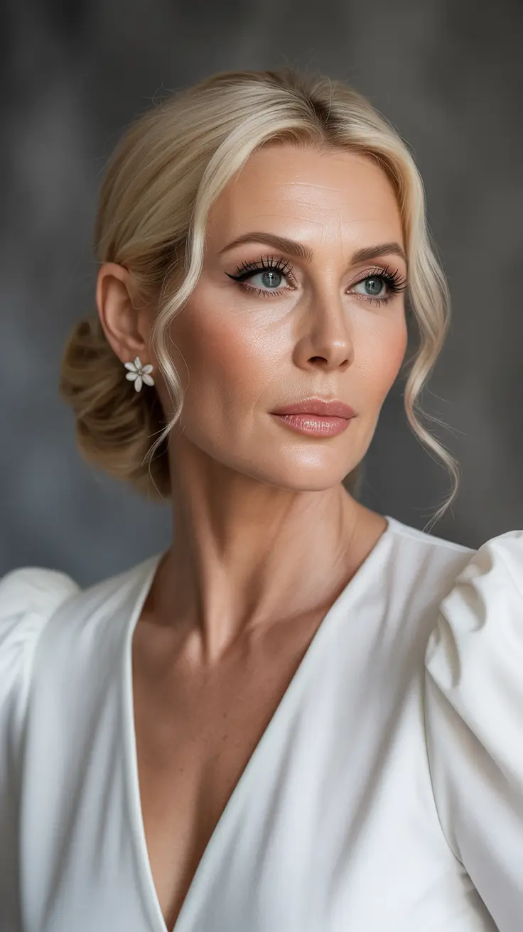 winter hairstyles and color for women over 50 2025-2026 Refined Low Updo