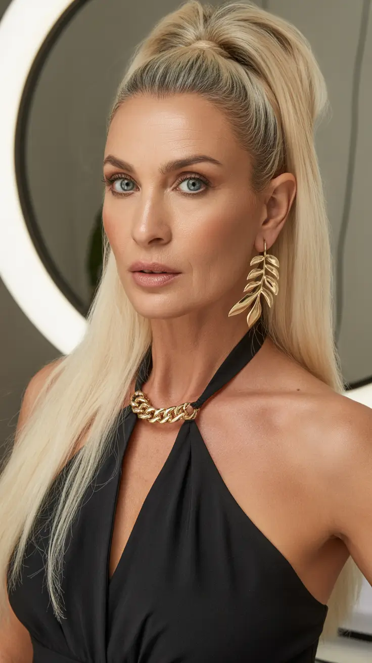 winter hairstyles and color for women over 50 2025-2026 Half-Up Glamour