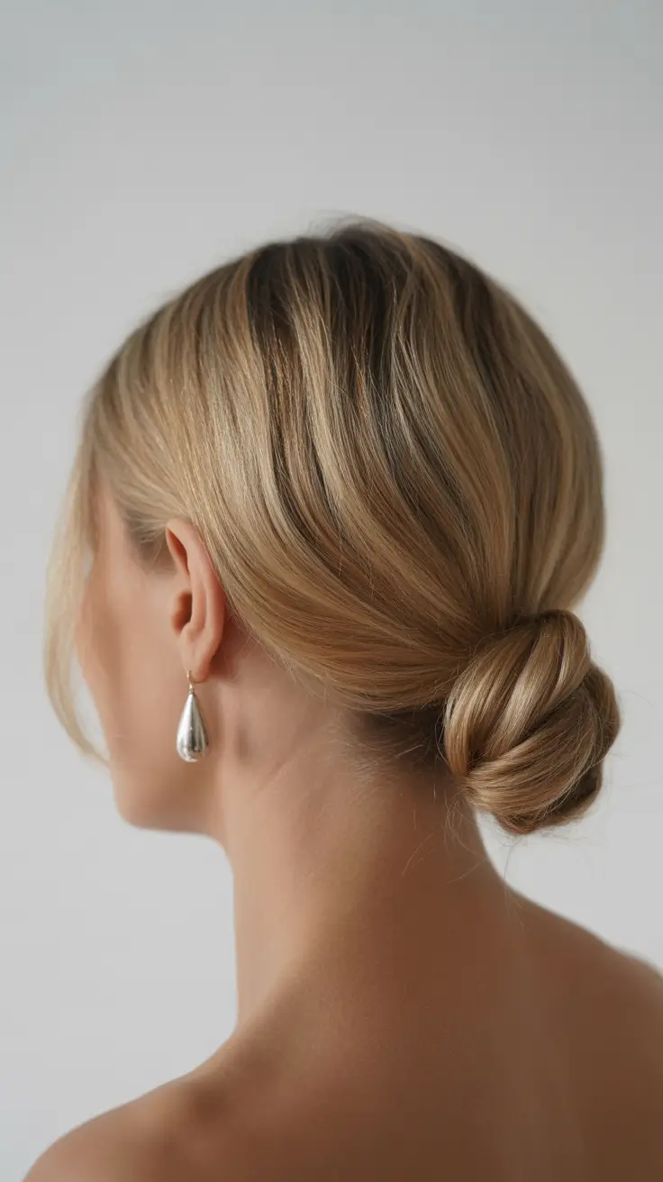 winter hairstyles and color for women over 50 2025-2026 Classic Low Bun Refinement