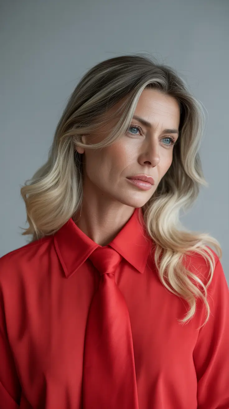 winter hairstyles and color for women over 50 2025-2026 Layered Blonde Waves with Subtle Highlights