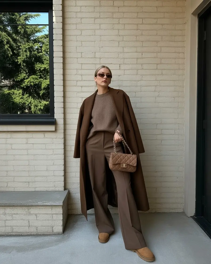 uggs outfit 2025-2026 All-Brown Power Suit Meets Street Chill