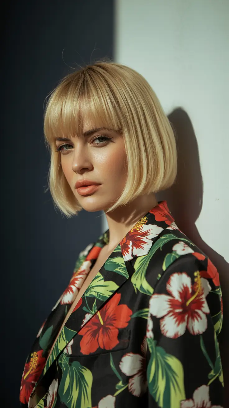 winter bob haircuts 2025-2026 Golden Bob with Full Bangs