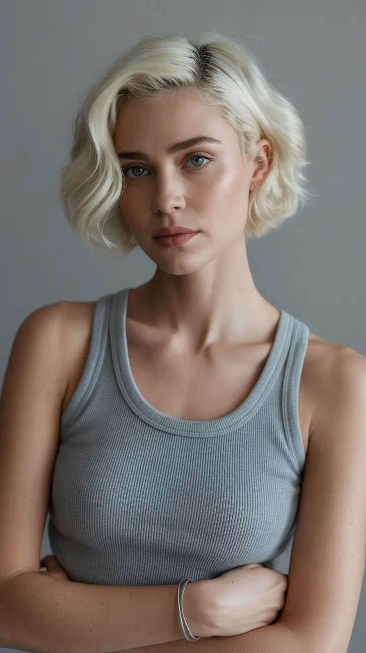 winter bob haircuts 2025-2026 Platinum Blonde Minimalism