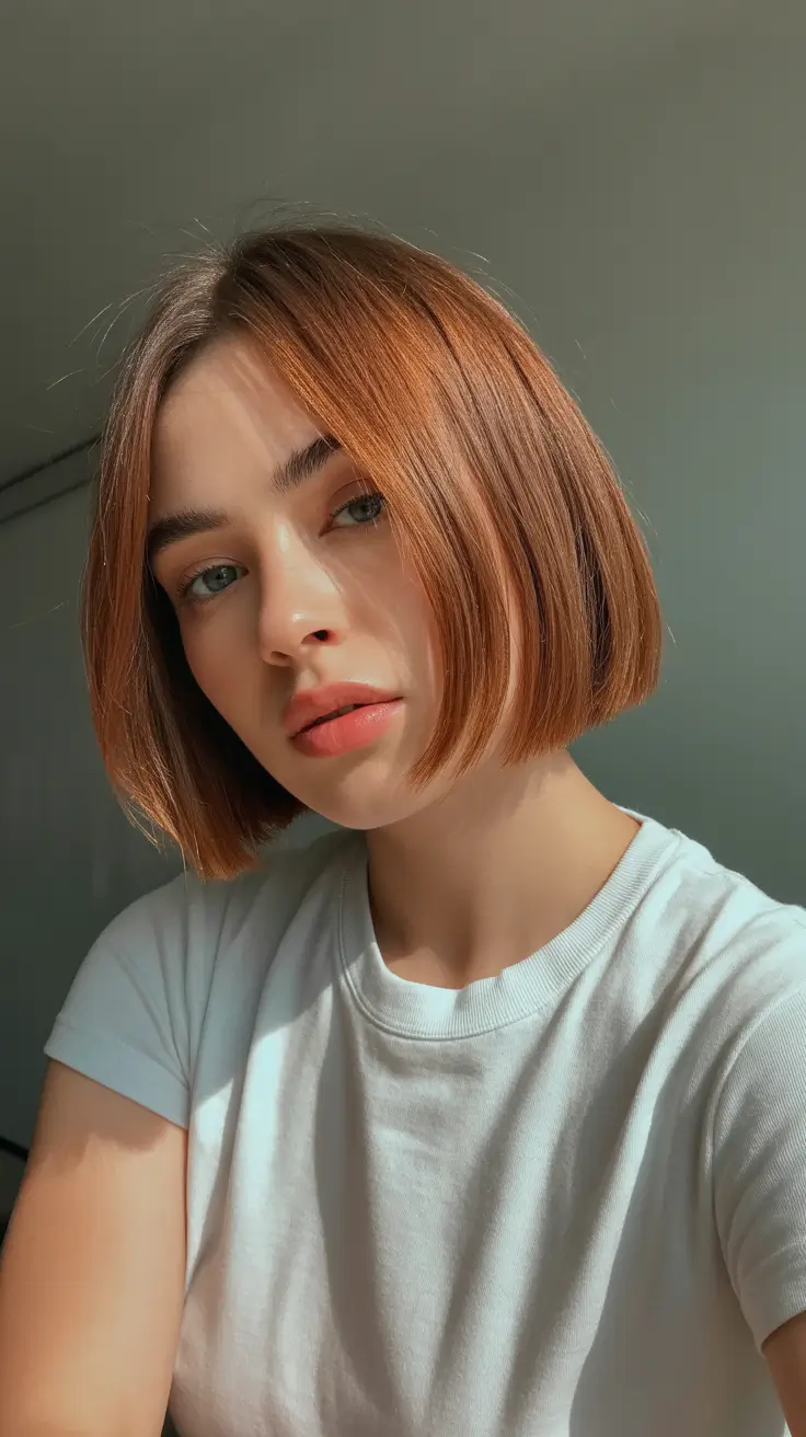 winter bob haircuts 2025-2026 Copper Glow with Sleek Precision