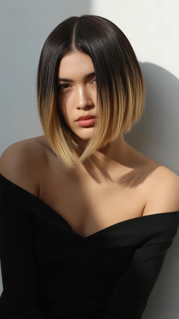 winter bob haircuts 2025-2026 Angled Ombre Bob