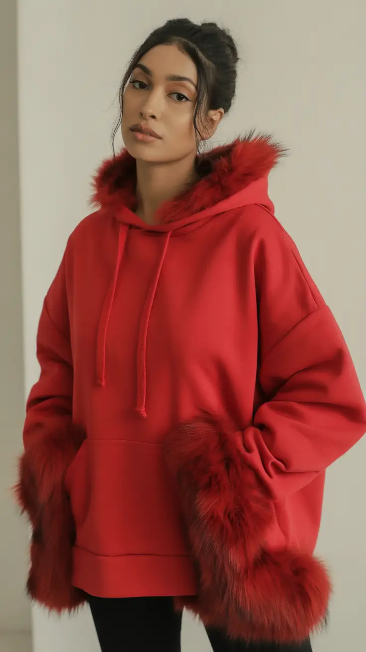 curvy winter outfits 2025-2026 Statement Hoodie with Faux Fur Drama
