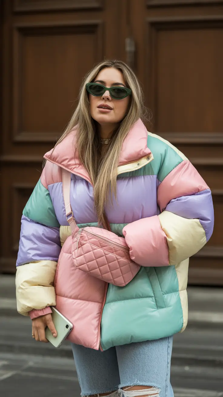 curvy winter outfits 2025-2026 Pastel Puff Perfection with Street Style Energy