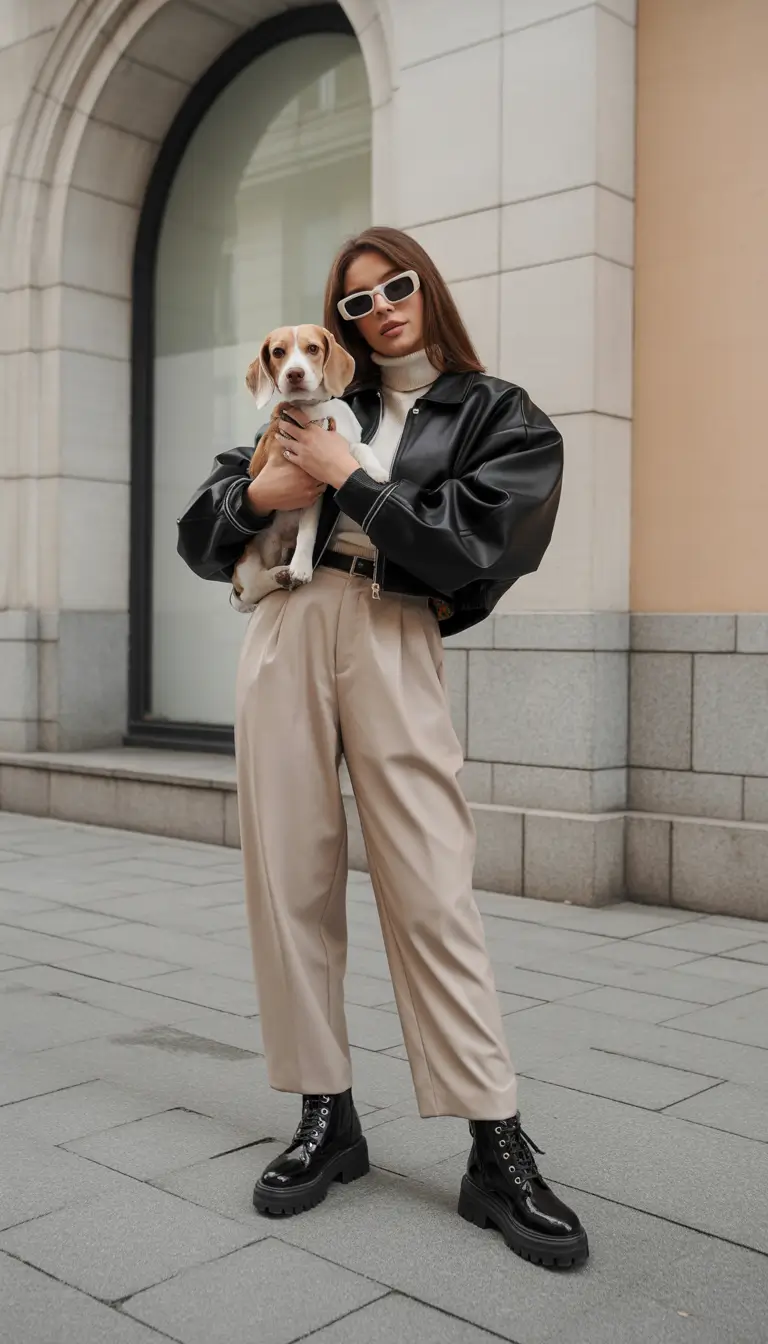 winter fashion inspo 2025 Power Contrast: Leather & Cream