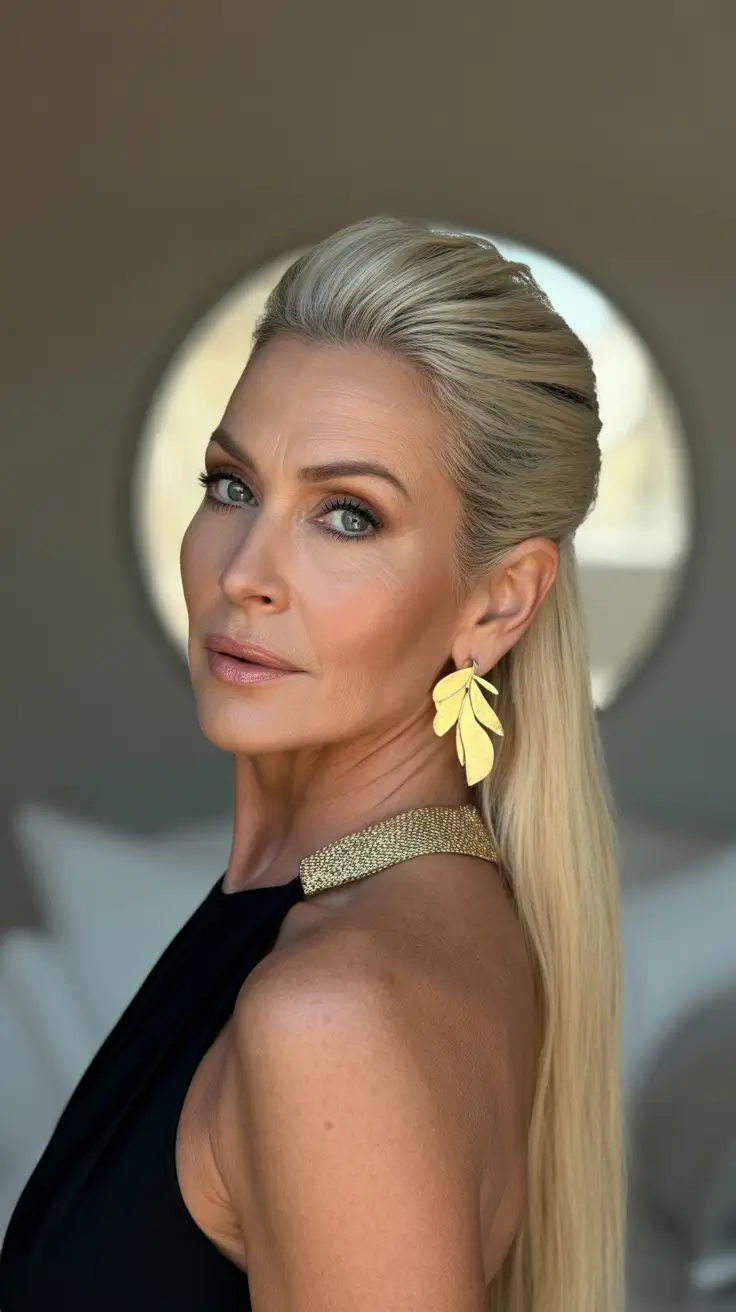 winter hairstyles and color for women over 60 2025-2026 Sleek Pulled-Back Long Ponytail