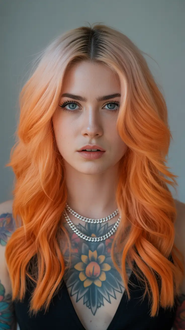 winter hair colors 2025-2026 Vibrant Tangerine Waves