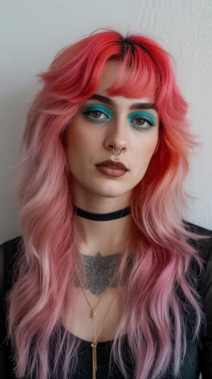 winter hair colors 2025-2026 Hot Pink Ombre Shag