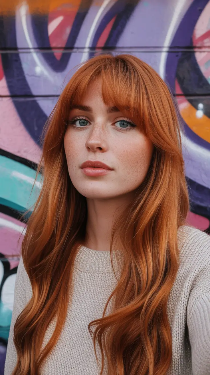 winter hair colors 2025-2026 Classic Copper with Fringe