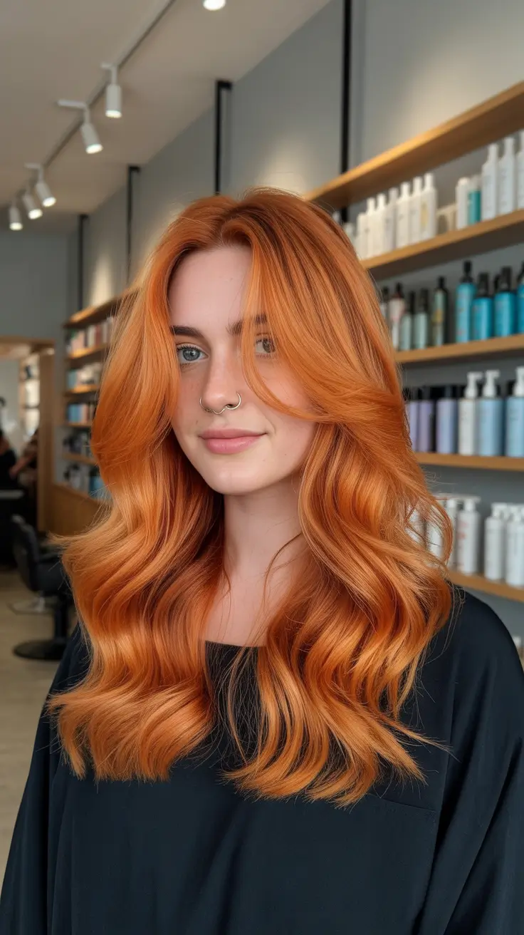 winter hair colors 2025-2026 Fiery Copper Waves
