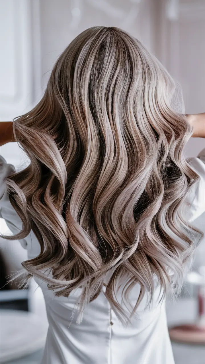 winter hair colors 2025-2026 Smoky Ash Blonde Waves
