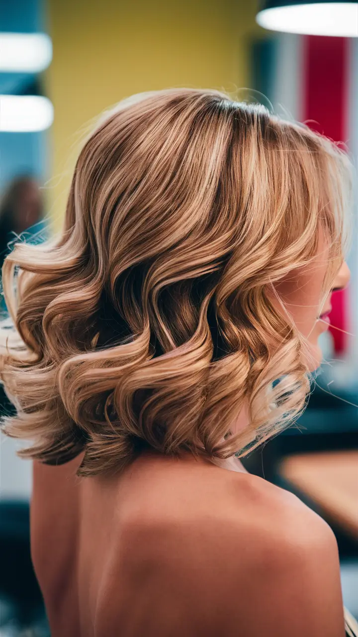 winter hair colors 2025-2026 Golden Bob with Loose Curls