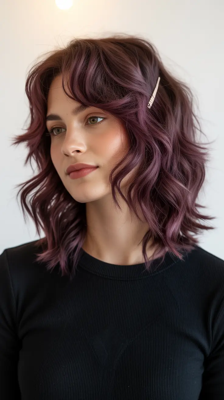 winter hair colors 2025-2026 Textured Plum Waves