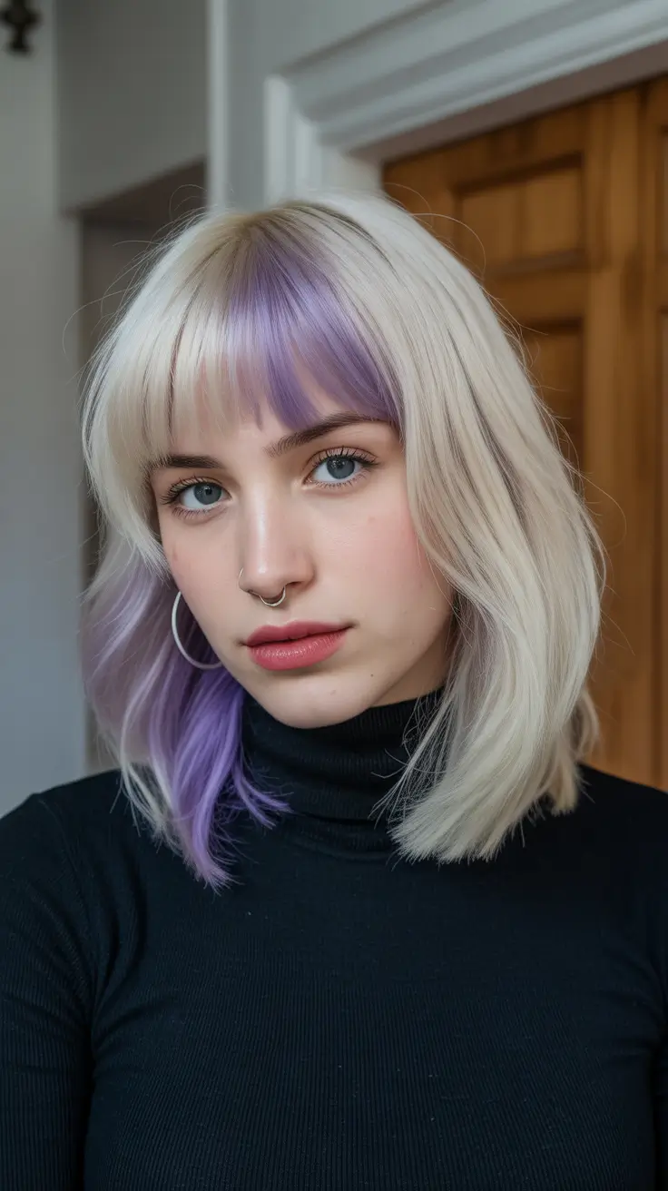 winter hair colors 2025-2026 Icy Blonde with Lavender Touch