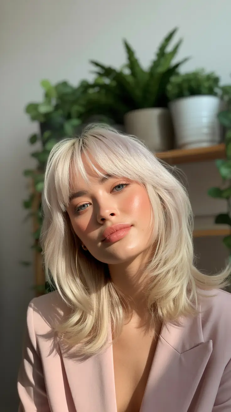 winter hair colors 2025-2026 Frosted Layers with Curtain Bangs