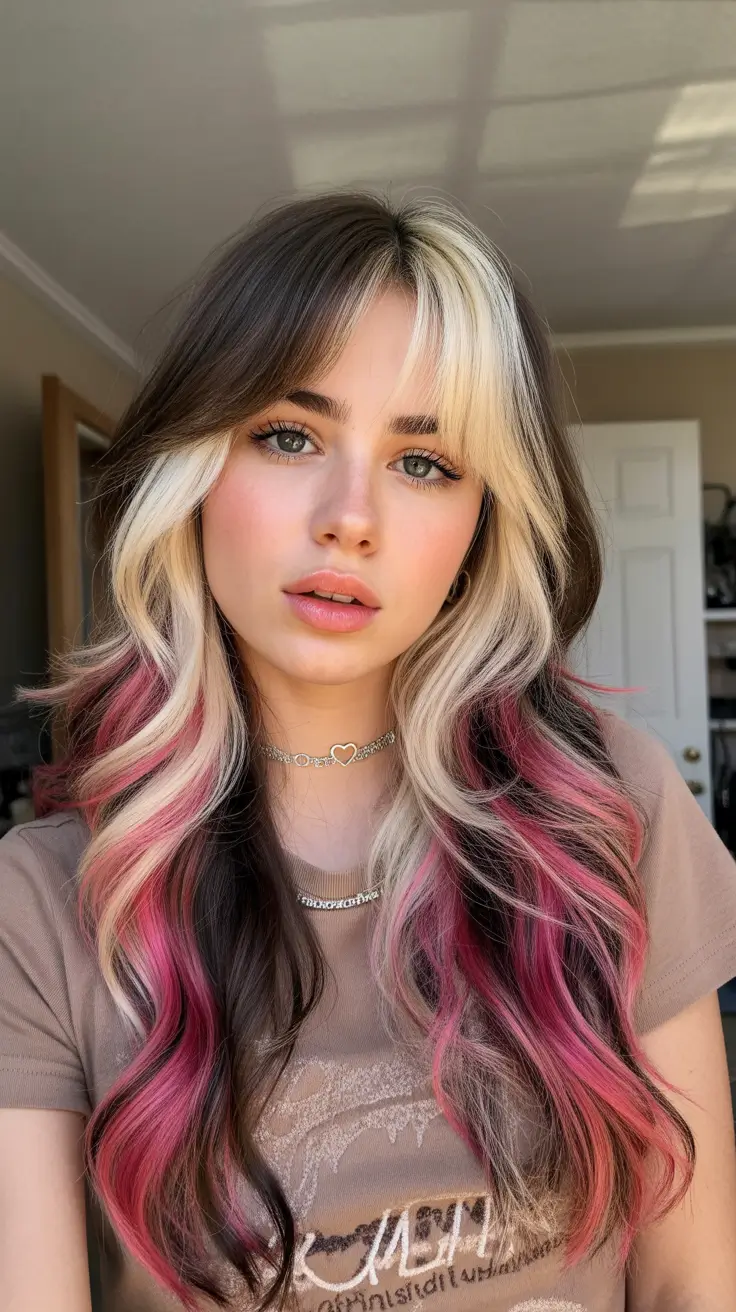 winter hair colors 2025-2026 Money Piece with Bold Contrast