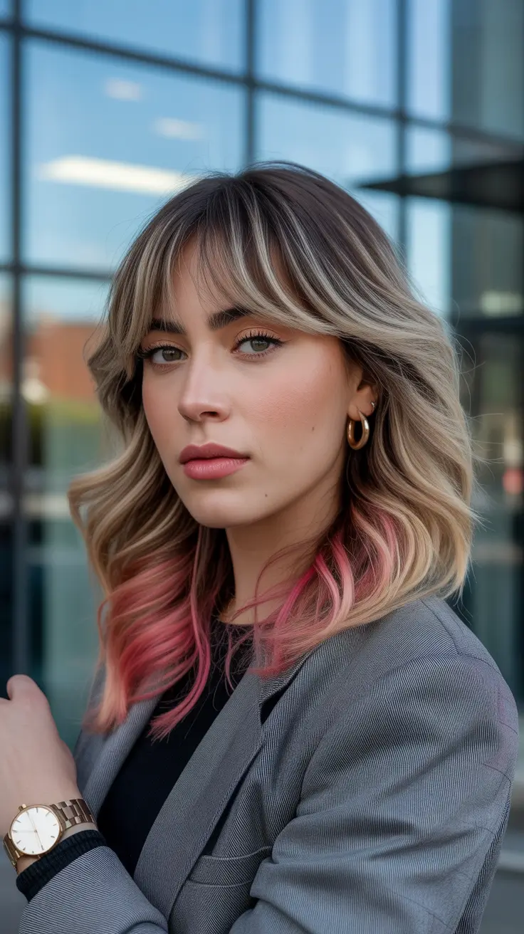 winter hair colors 2025-2026 Professional Balayage with Pink Ends