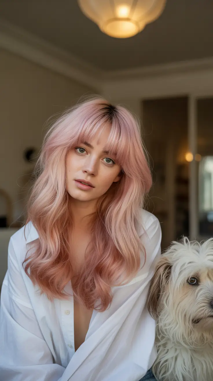 winter hair colors 2025-2026 Soft Pastel Rose Waves